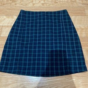 Brandy Melville plaid navy blue and dark green zip-up mini skirt